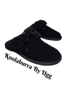 Koolaburra By Ugg Womens House Slippers Sz 10 Black  Suede & Faux Wool Warm Cozy